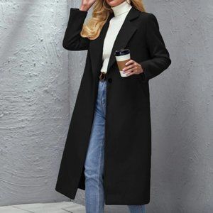 winter peacoat trench long jacket minimalist black